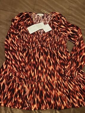 Burnt Orange & Black Abstract Print Tunic Dress